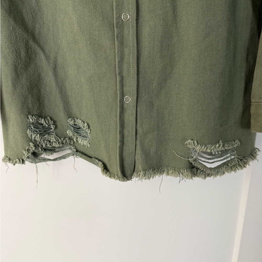 Green Distressed Button Down - Picture 4 of 7